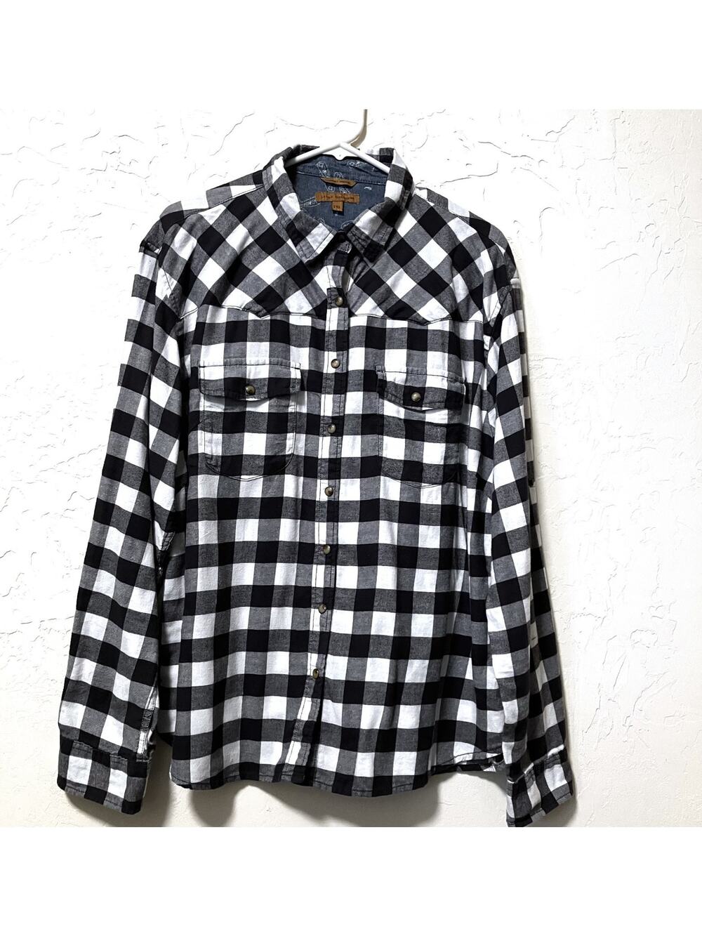 Jachs Girlfriend Black White Plaid Western Shirt Snap Roll Tab Sleeves XXL